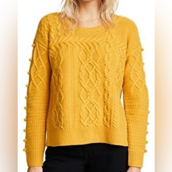 Madewell 100% Merino Wool Mustard Yellow Chunky Cable Knit Sweater XS Bobbles - Picture 1 of 14